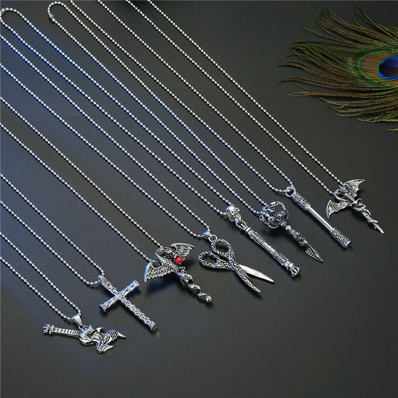 Collier Punk Rétro Croix Ciseaux Dragon Animal Pendentif