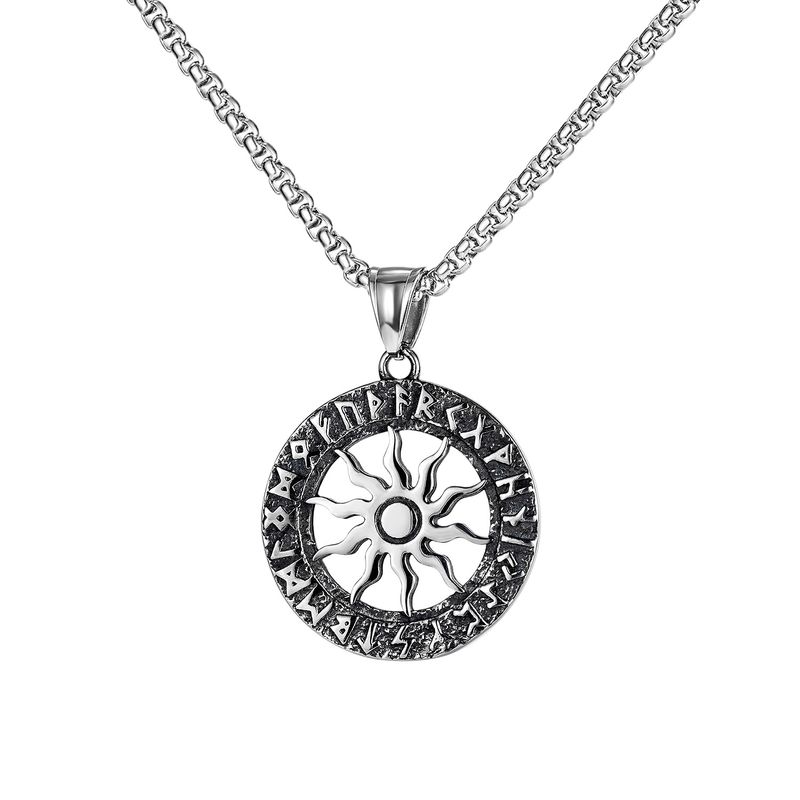 Collier Rétro Pour Homme En Acier Titane Fleur De Soleil