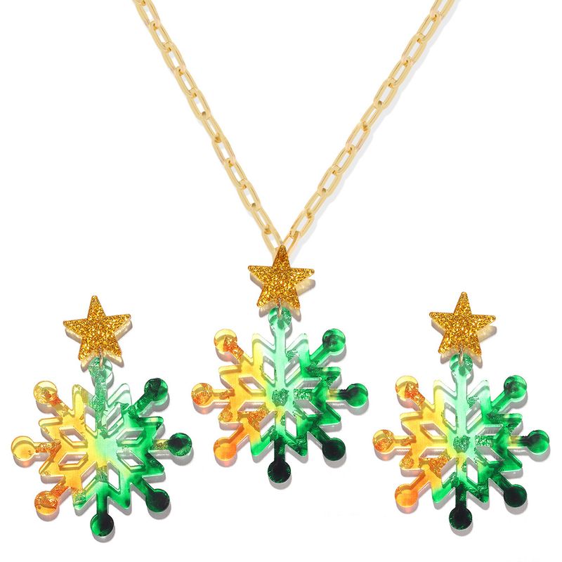 New Plate Color Snowflake Christmas  Earring Necklace Set  Wholesale
