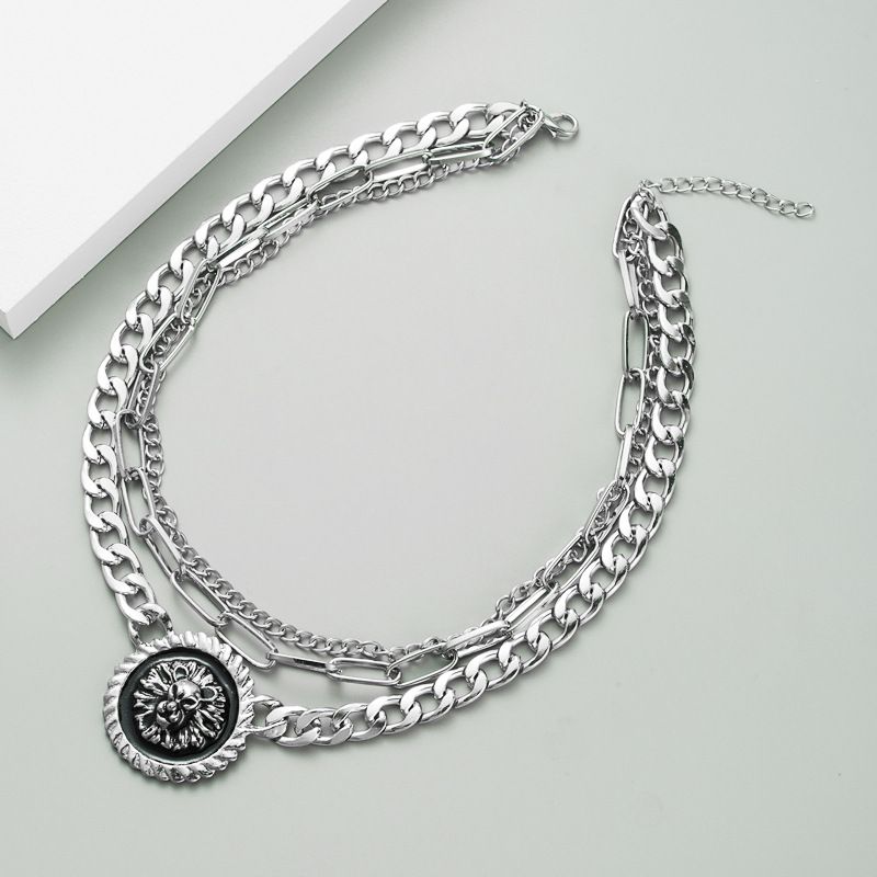 Exaggerated Lion Head Alloy Multilayer Necklace