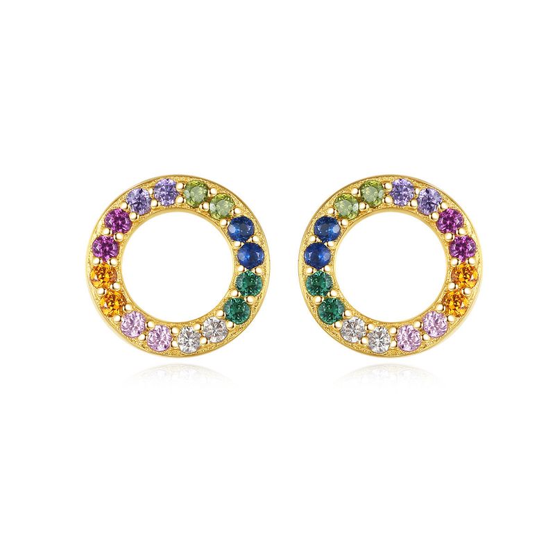 Rainbow Hollow Circle 18k Gold Color Zircon Earrings