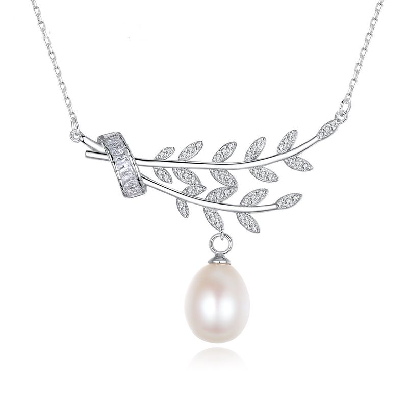 925 Sterling Silver Freshwater Pearl Pendant Leaf Necklace