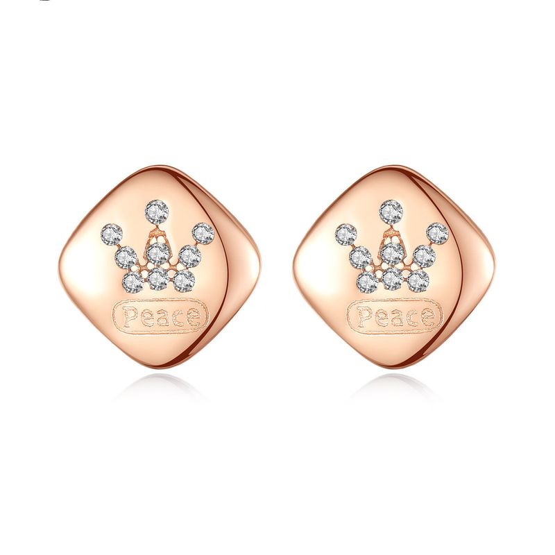925 Sterling Silver Crown Korean Simple Micro-inlaid Zircon Rose Gold Earrings