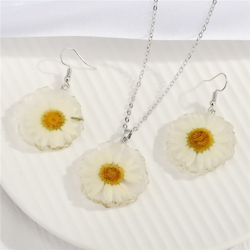 Margaritas Pendientes Sol Flor Colgante Collar Conjunto