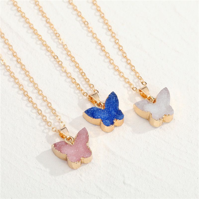 Imitation Natural Stone Butterfly Pendant Necklace