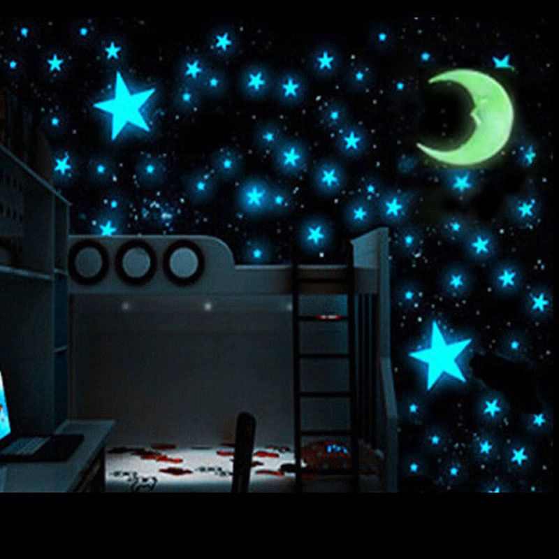 Stickers Muraux Ensemble Lune Étoiles Bleu Foncé Lumineuses