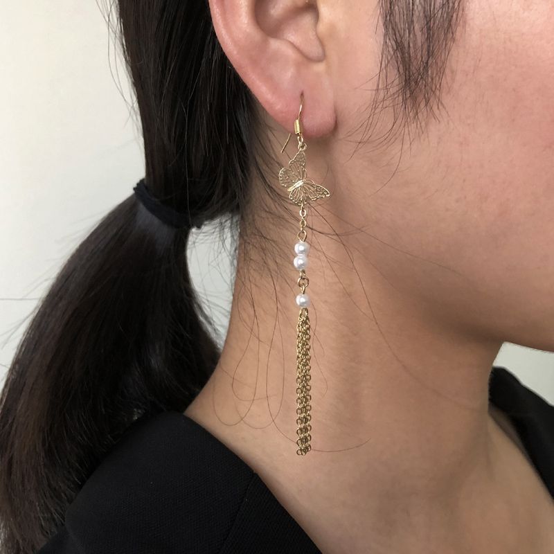 Long Tassel  Butterfly Pearl Earrings