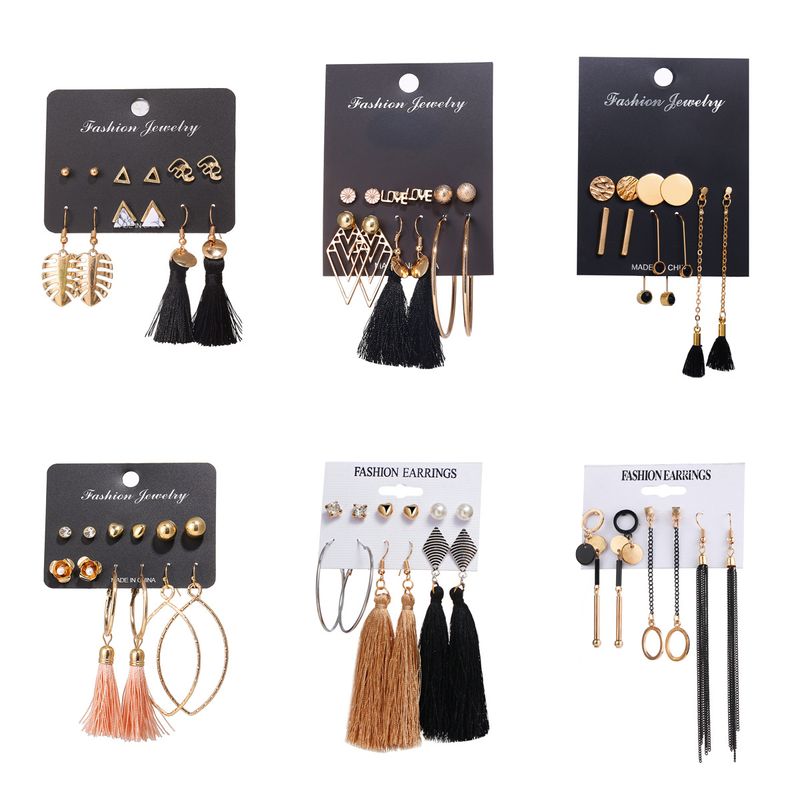 New  Diamond Tassel 6 Pairs Of Earrings  Set