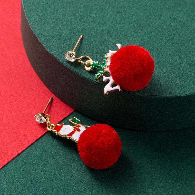 Christmas Series Alloy Drip Oil Santa Hair Ball Earrings