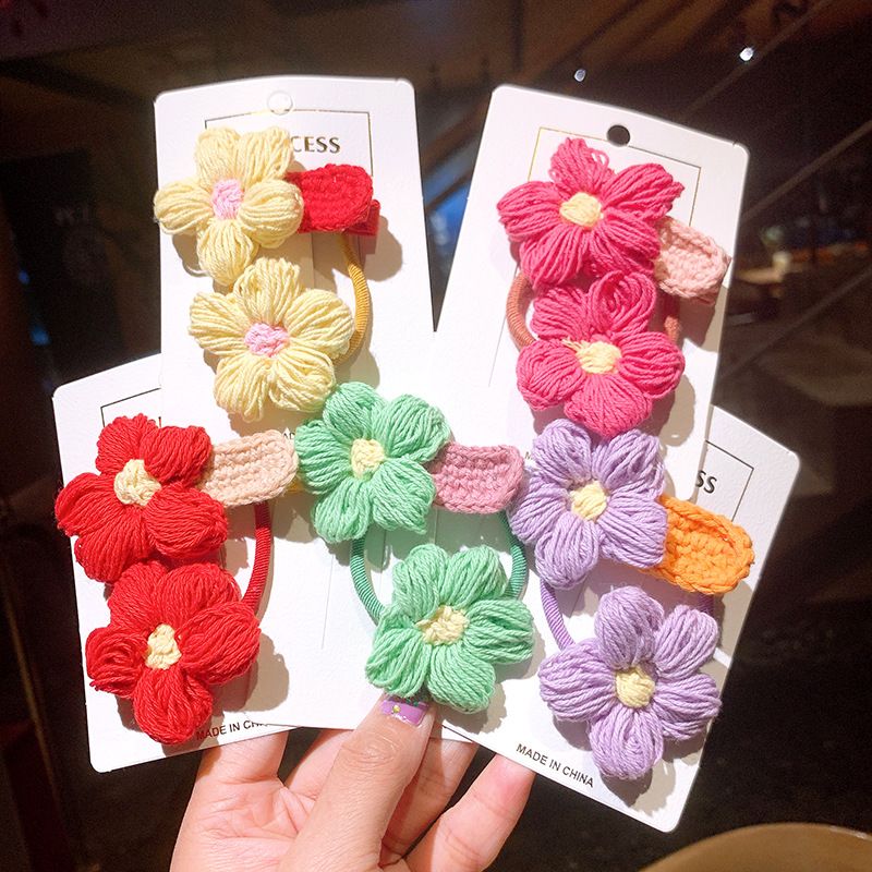 Cute Handmade Wool Flower Hairpin Head Rope Set