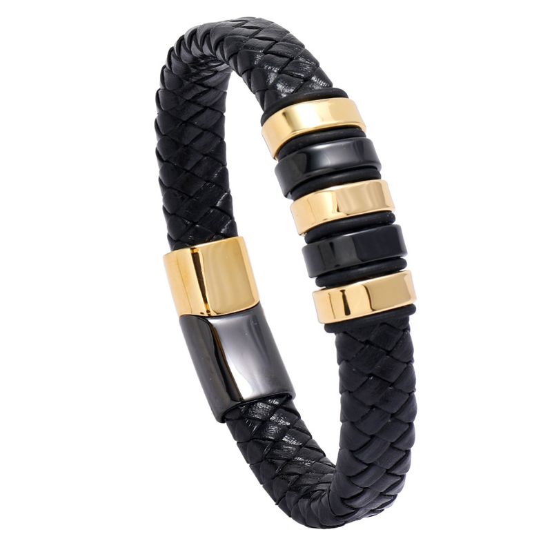 Creative Two-color Stainless Steel Magnet Buckle Men's Leather Bracelet