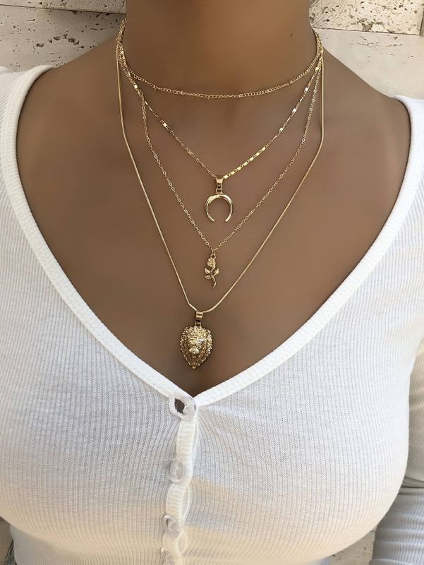 Fashion New   Moon Flower  Multi-layer Female Necklace