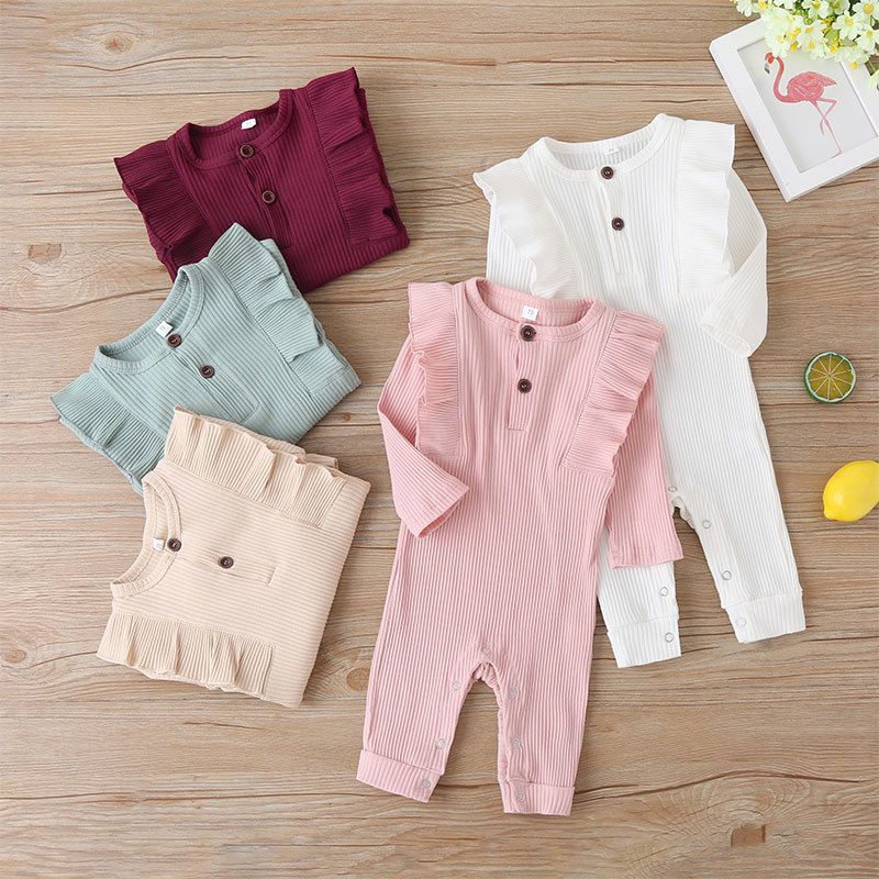 New  Long-sleeved Baby One-piece Solid Color Fashion Newborn Women's Romper Clothes Wholesale