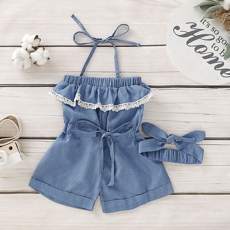 2020 New Girls' Overalls Solid Color European And American Fashion Children's Jeans Lace Suspenders  Hot Sale