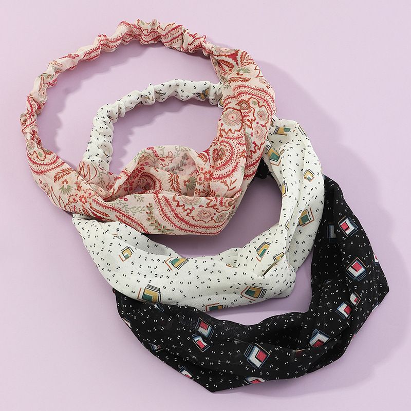 Trendy Fabric  Printing Wide Face Cross Knotted Headband Set