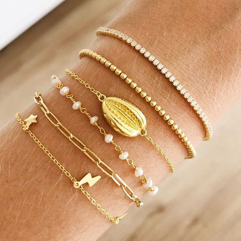 Fashion Gold-plated Shell Crystal All-match Bracelet Set