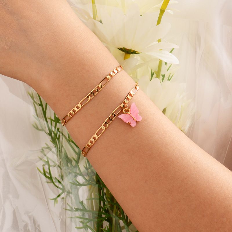 Pulsera De Mariposa Acrílica Bañada En Oro