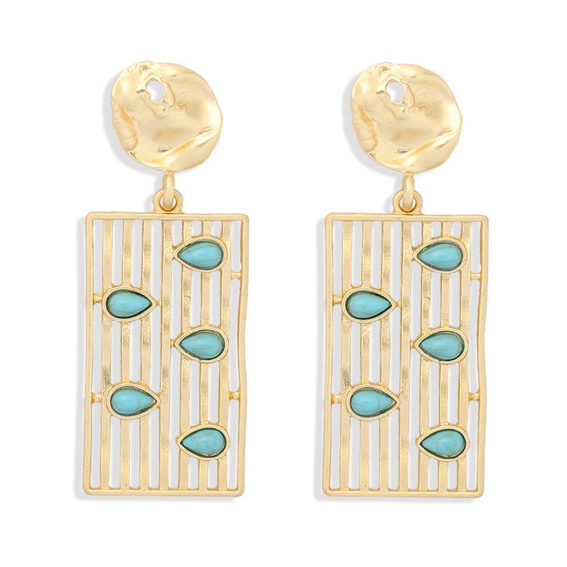 Exaggerated Turquoise Geometric Alloy Earrings