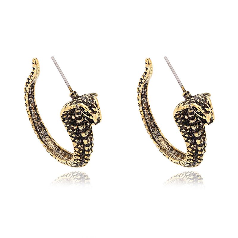 Exaggerated Snake-shaped  Punk Style  Gold Snake Earrings