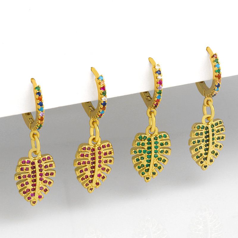 Creative Leaf Micro-inlaid Colorful Zircon Earrings