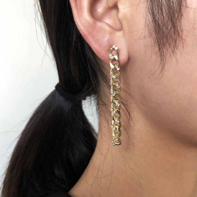 Long  Metal Chain Diamond Earrings