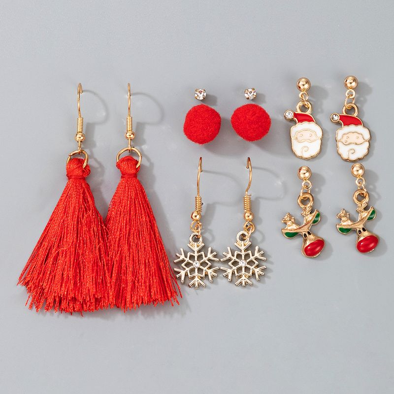 New Christmas Collection Elk Santa Snowflake Tassel  Red  Earrings Set