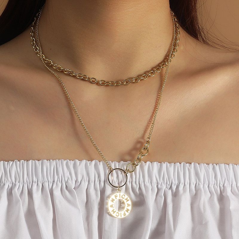 Korean Alloy Fashion  Elegant Hollow Round Letter Pendant Necklace 2-piece Set