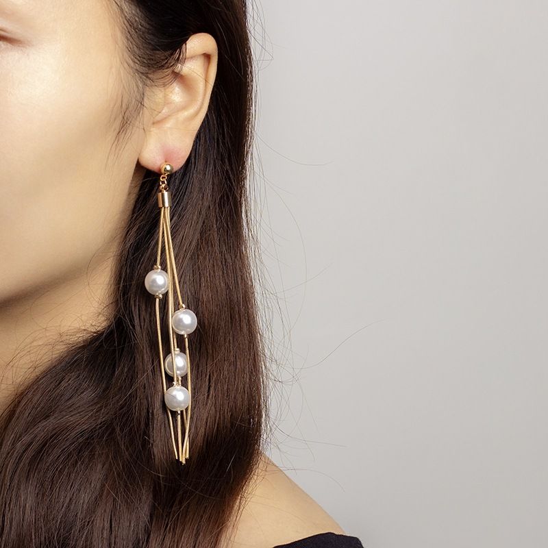 Korean Fashion New Autumn Tassel Pearl Retro Earrings For Women