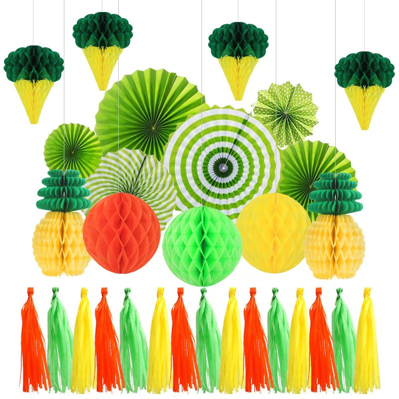 Eis Wabenkugel Dekoration Party Atmosphäre Layout Papier Fan Blume Papier Quaste Set