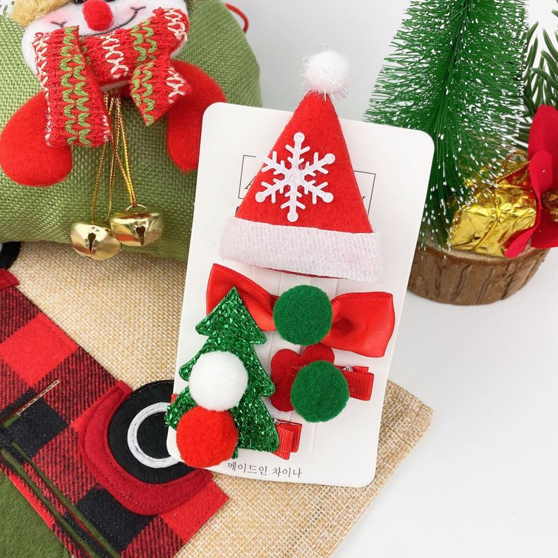 Christmas Children's Hat Elk Bow Hairpin 4 Piece Set