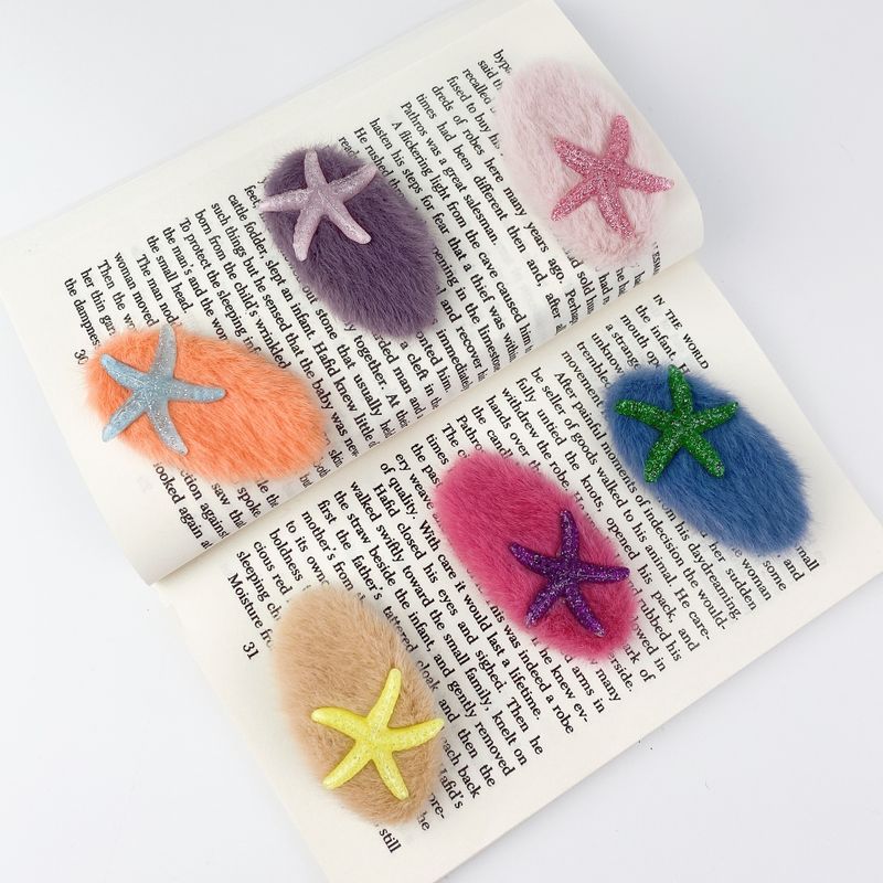 Korean Plush Starfish Candy Color Hairpin