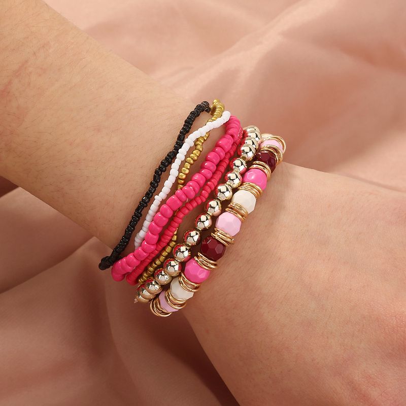Retro-böhmischen Ethnischen Stil Mehrschichtige Reisperle Gemischte Farbe Stretch Perlen Armband