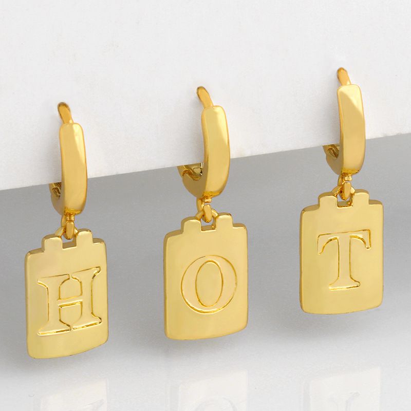 Simple Square Glossy 26 Letter Earrings