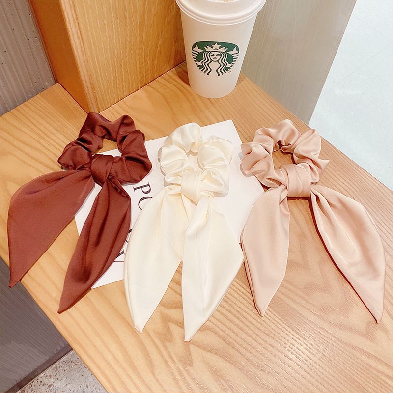 New Foreign Trade Hair Band Knotted Satin Rabbit Ears Head Rope Ponytail Hair Band Girl Large Intestine Ring Pure Color All-matching Hair Accessories