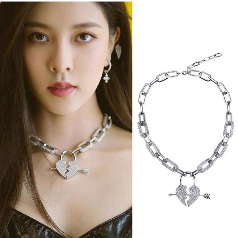 Diamond Thick Chain Arrow Love Pendant Necklace