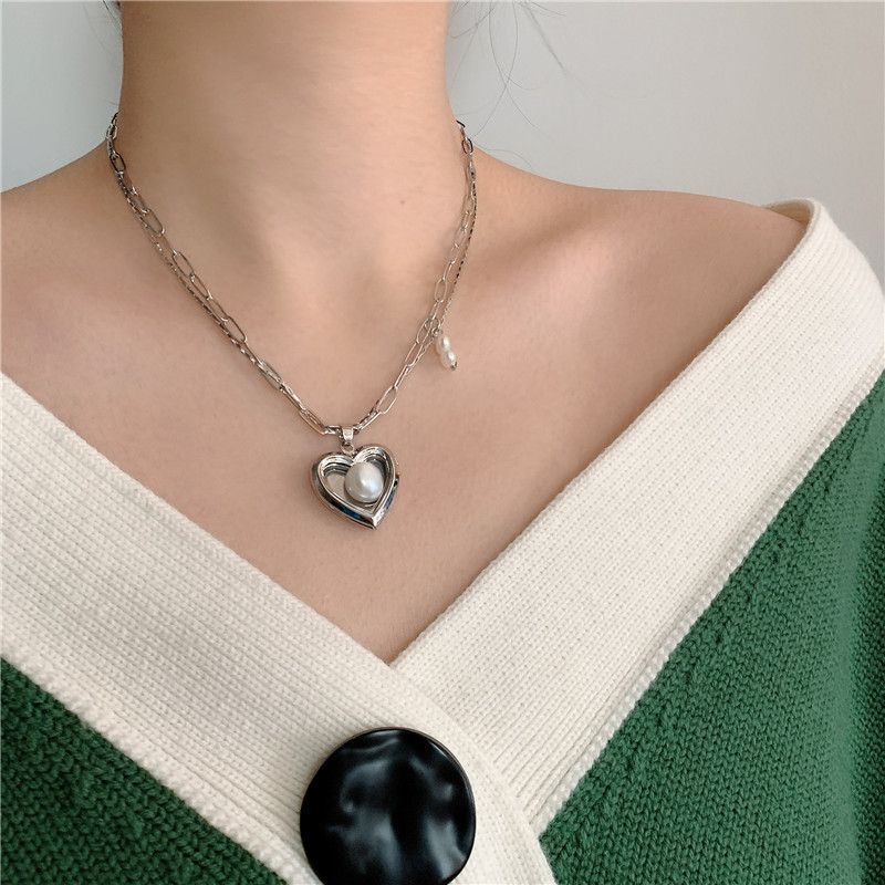 Nuevo Collar De Perlas Corazón Melocotón Amor En Forma De Corazón