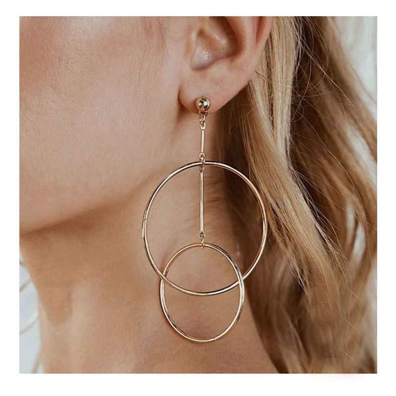Alloy Geometric Ring Interlocking Gold Earrings