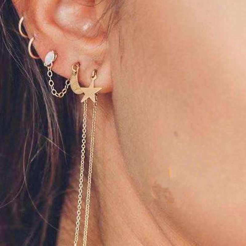 Fashion Simple Long Tassel Star Moon Earrings