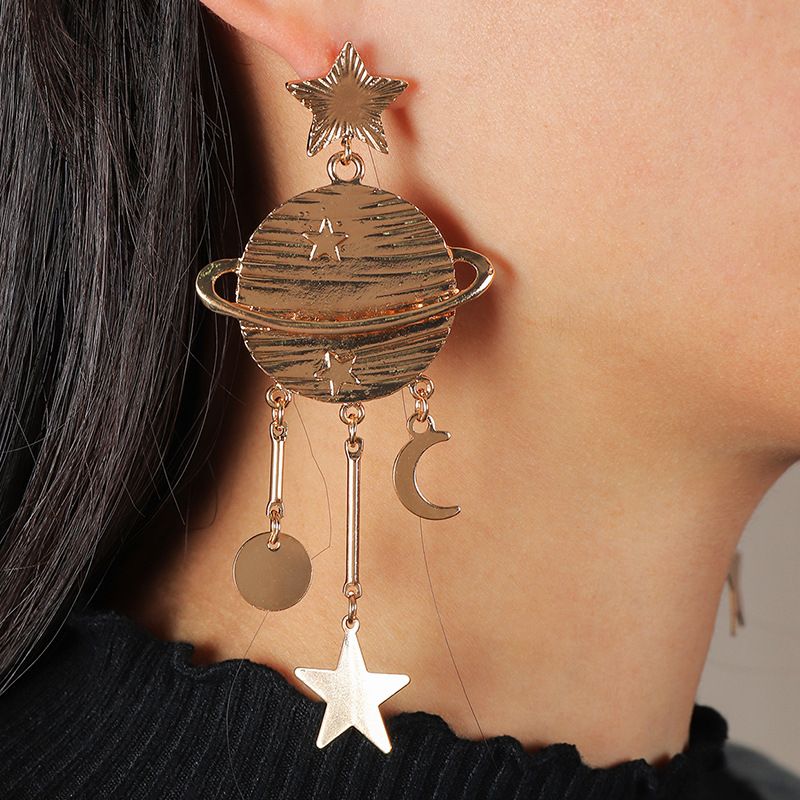 Boucles D&#39;oreilles Asymétriques Planète Métal Étoile Lune