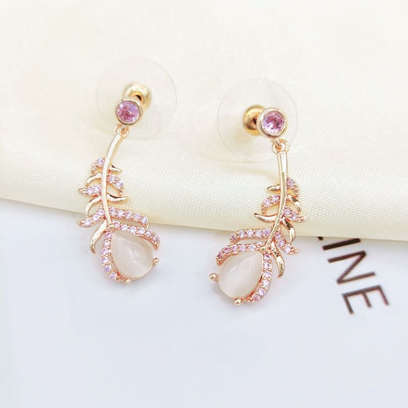 Fashion Opal Leaf Diamond-studded Zircon Earrings