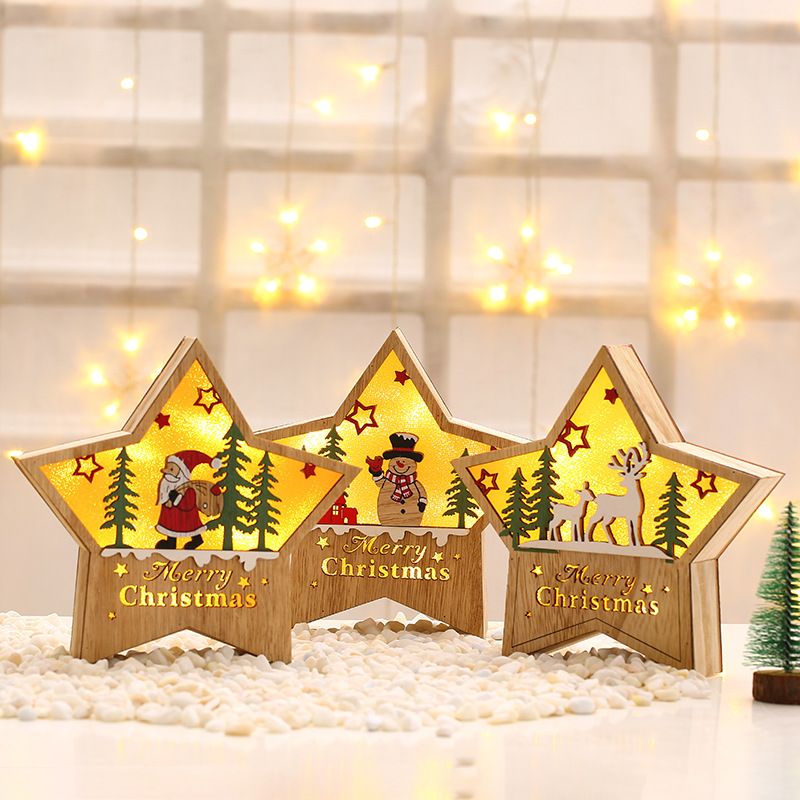 Luminous Wooden Five-pointed Star Ornaments