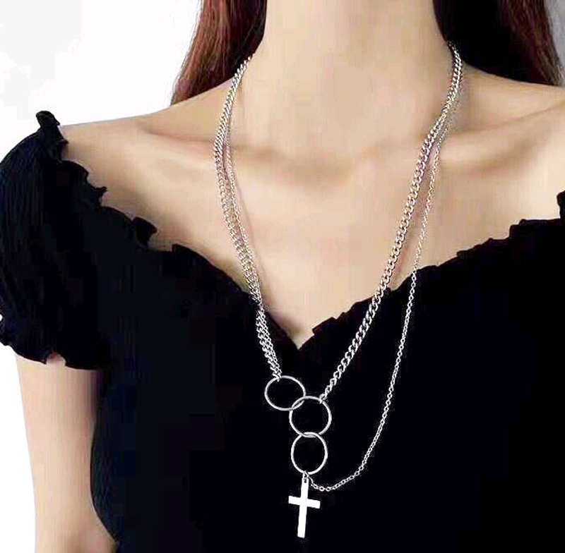 Fashion Hip-hop Simple Multi-ring Cross Multi-layer Necklace