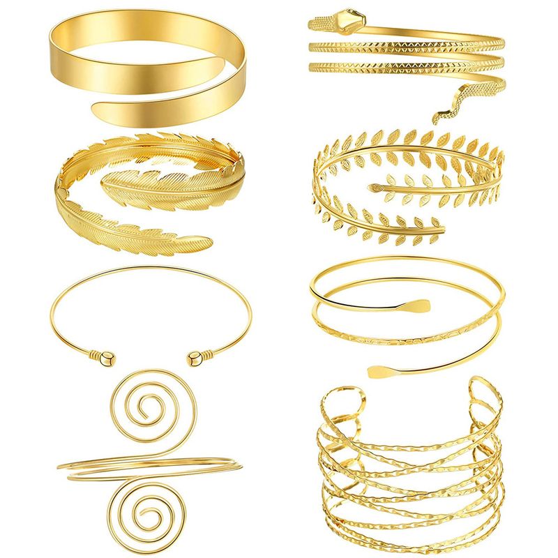 Hot Sale Leaf Geometric Smooth Hand Ornament Snake Arm Ring Eight-piece Set