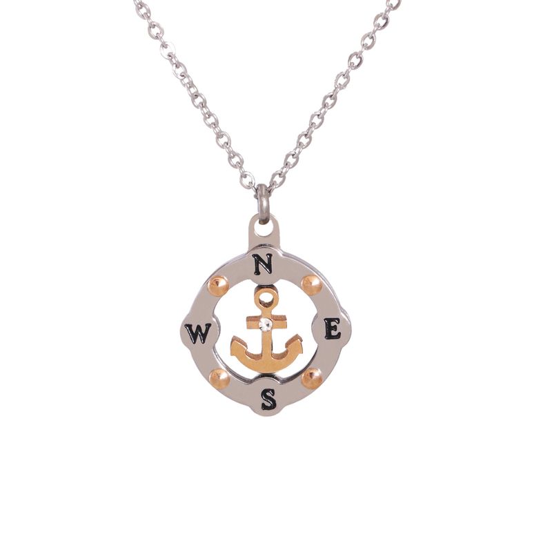 Mirror Stainless Steel Round Hollow Anchor Compass Necklace
