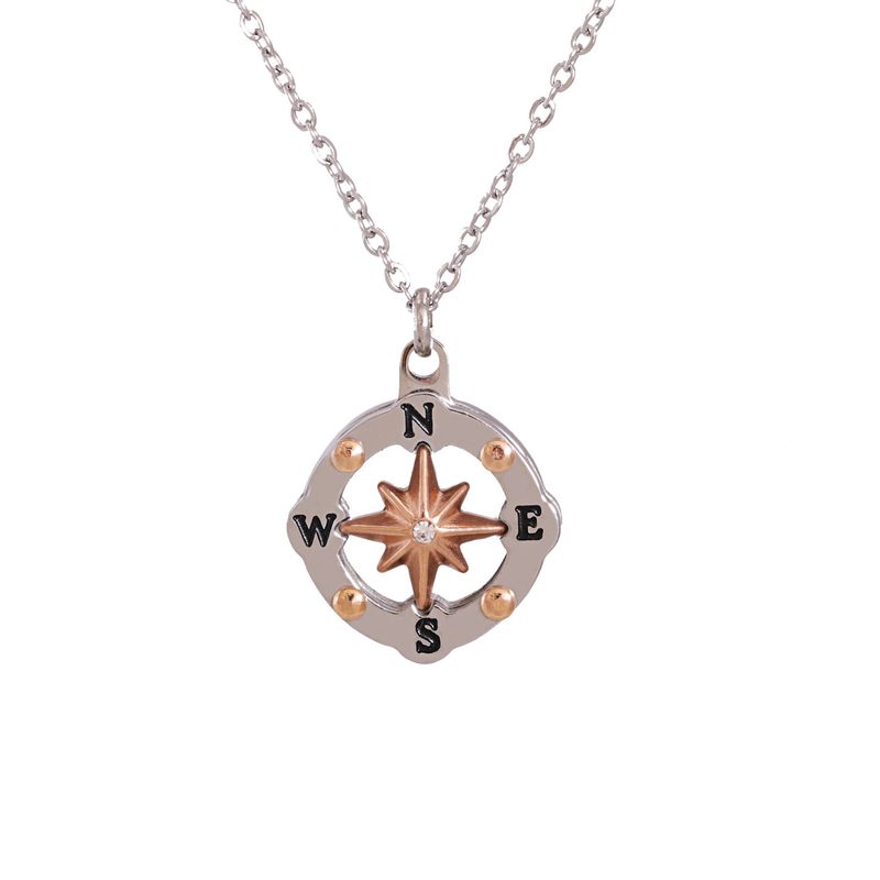 Mirror Stainless Steel Round Hollow Compass Necklace
