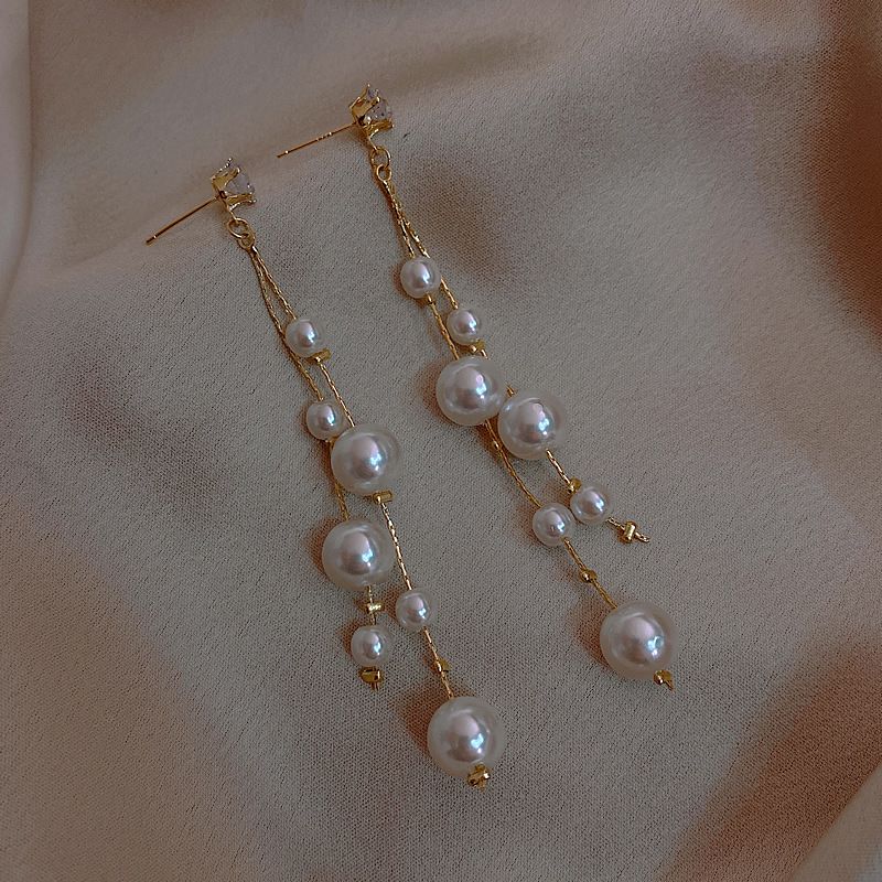 925 Silver Needle Pearl Tassel Earrings
