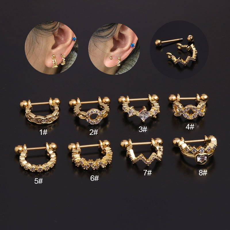 Ear Cartilage Rings & Studs Lady U Shape 316 Stainless Steel  Copper Inlaid Zircon