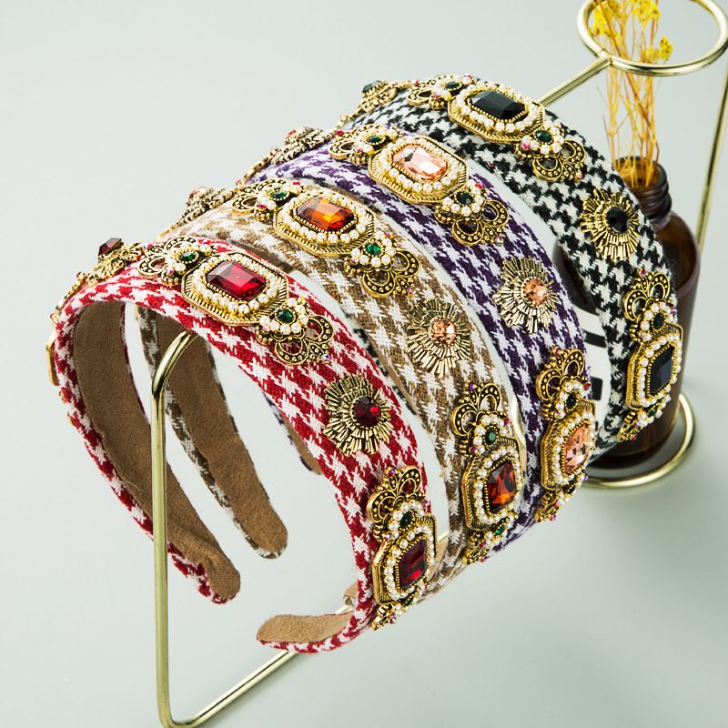 Knitted Fabric Diamond-studded Flower Pearl Baroque Headband