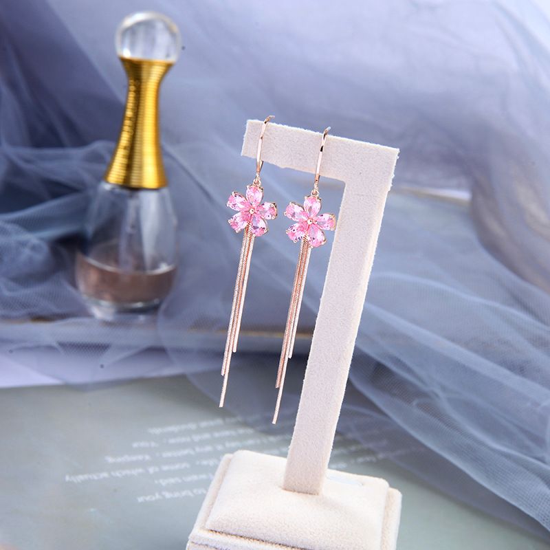 Fashion Micro Diamond Long Flower Tassels Earrings
