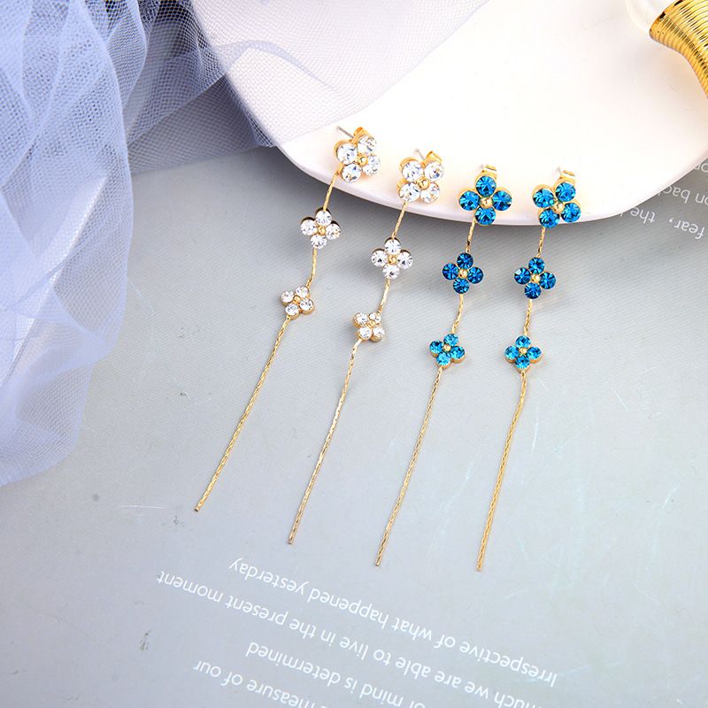Flower Fashion Diamond-studded Clover Tassel Earrings